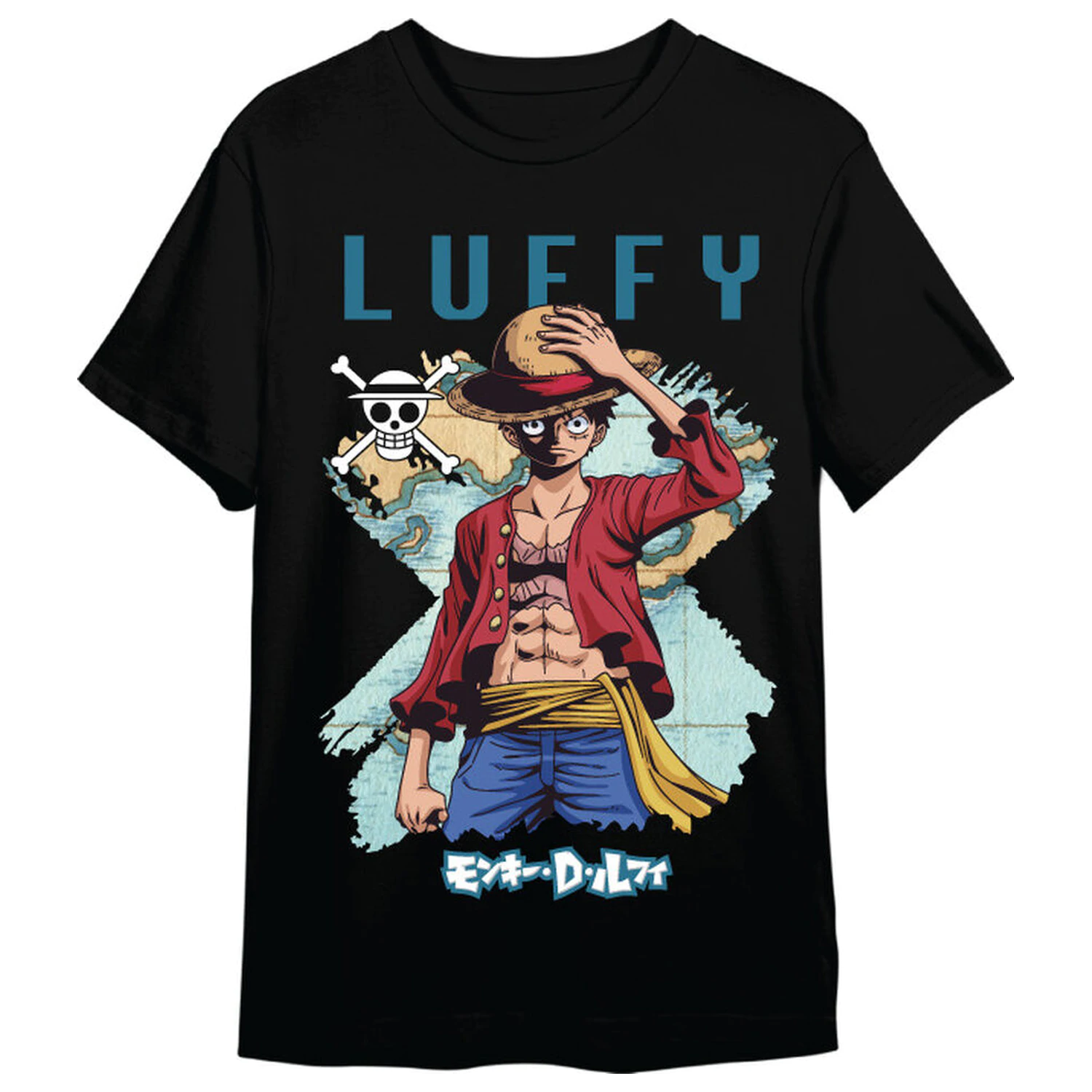 One Piece Monkey D. Luffy térkép felnőtt póló termékfotó