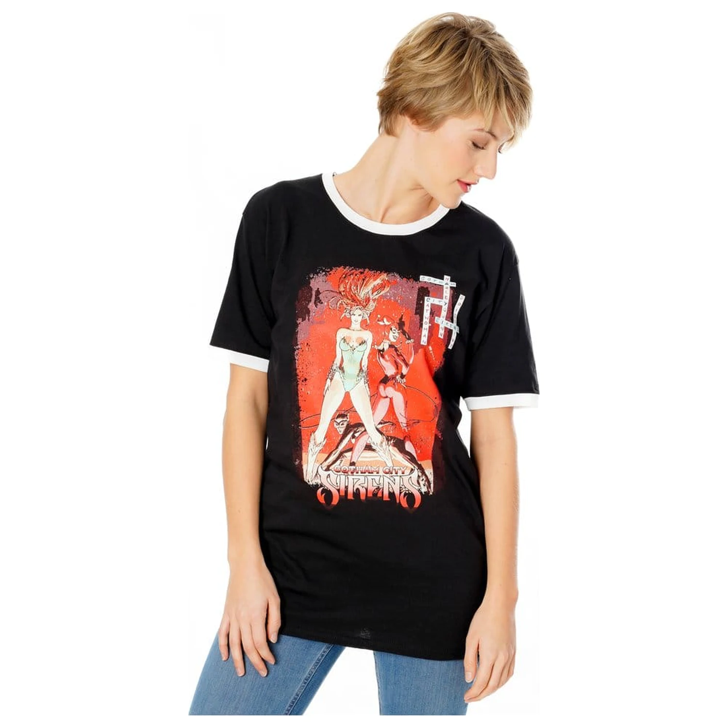 Gotham City Sirens Crossword Black Ringer póló termékfotó