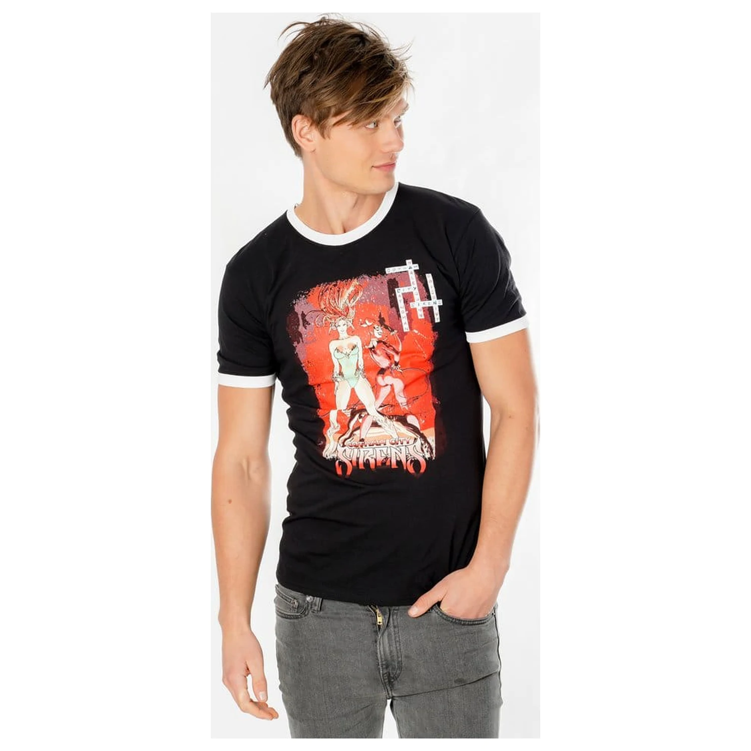 Gotham City Sirens Crossword Black Ringer póló termékfotó