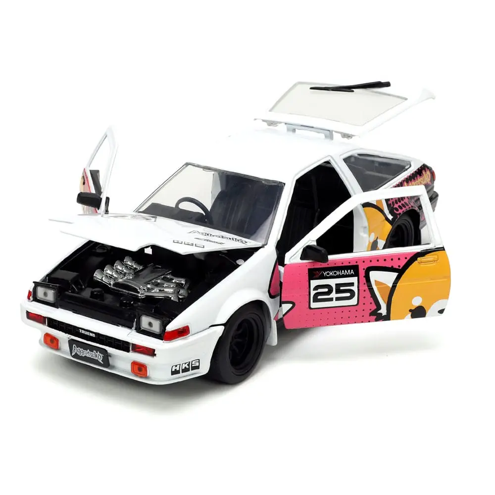 Aggretsuko Hollywood Rides Diecast Model 1/24 1986 Toyota Trueno és Aggretsuko figura termékfotó