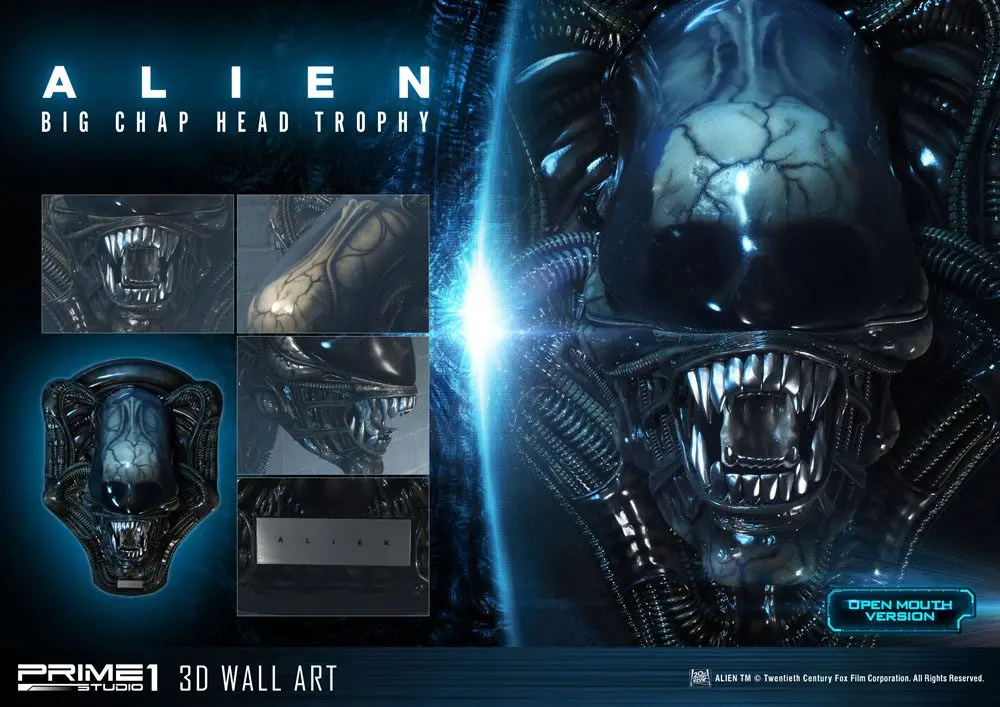 Alien 3D Wall Art Warrior Alien Head Trophy Open Mouth Version figura szobor 58 cm termékfotó