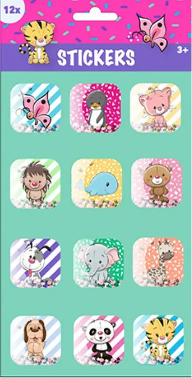 Állatos bubble matrica 12 db-os flitterrel termékfotó