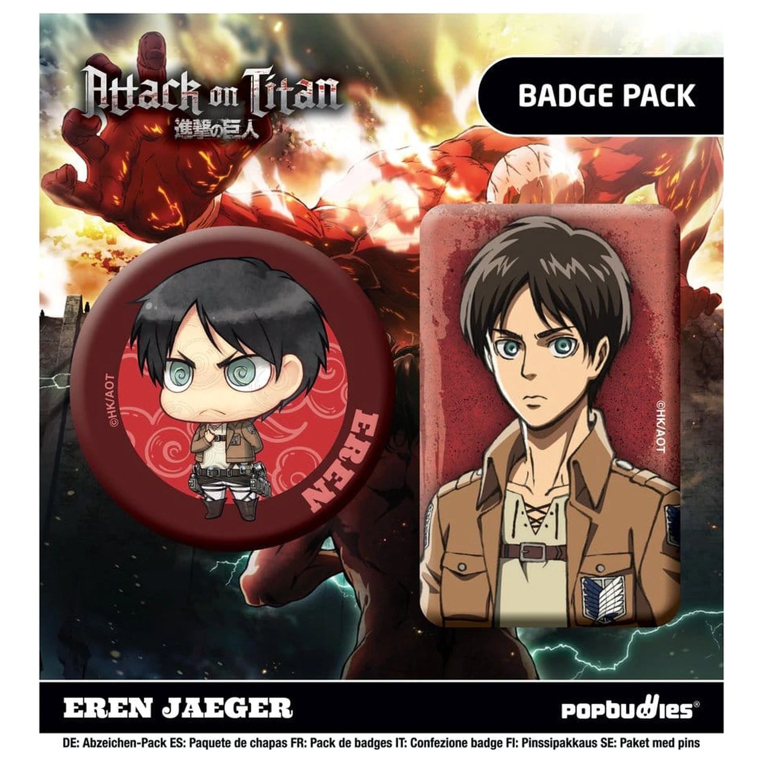 Attack on Titan Eren Jaeger 2 db-os kitűző csomag termékfotó