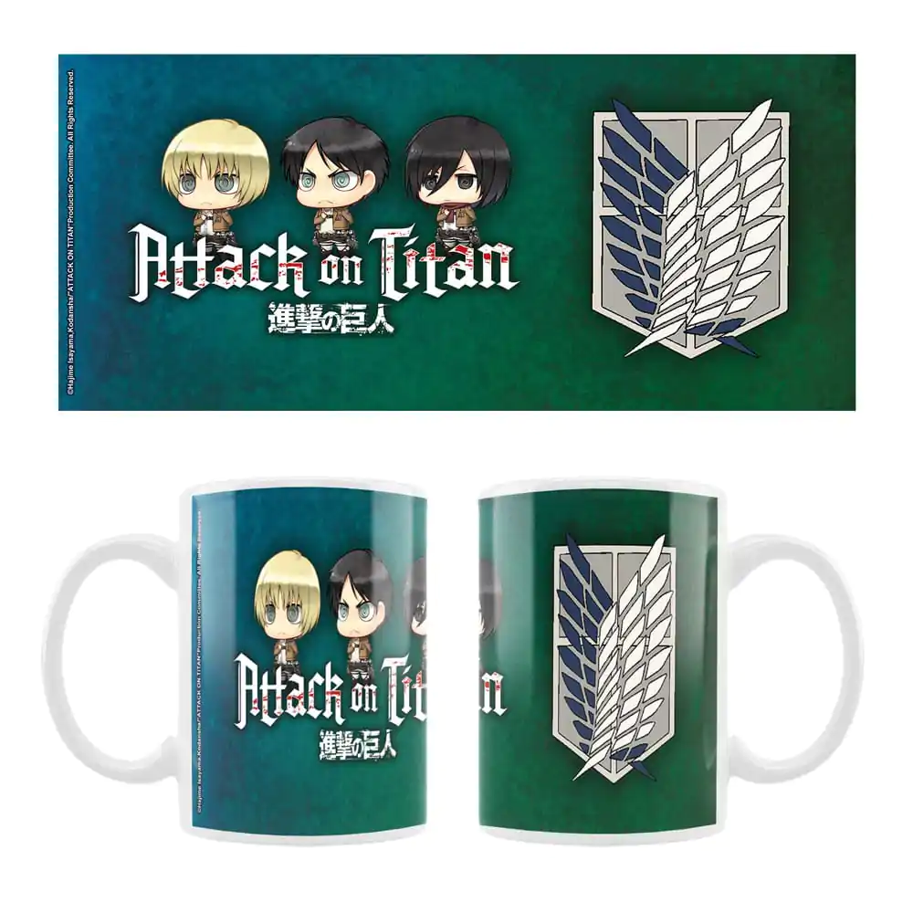 Attack on Titan Ceramic Mug Eren, Mikasa & Armin Chibi Style termékfotó