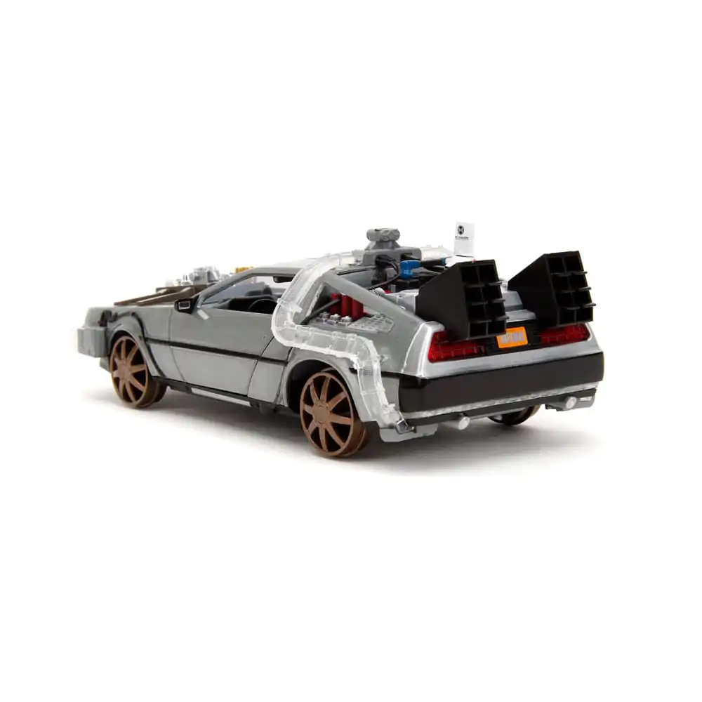 Back to the Future III Hollywood Rides Diecast Model 1/24 DeLorean Time Machine Railroad Wheels termékfotó