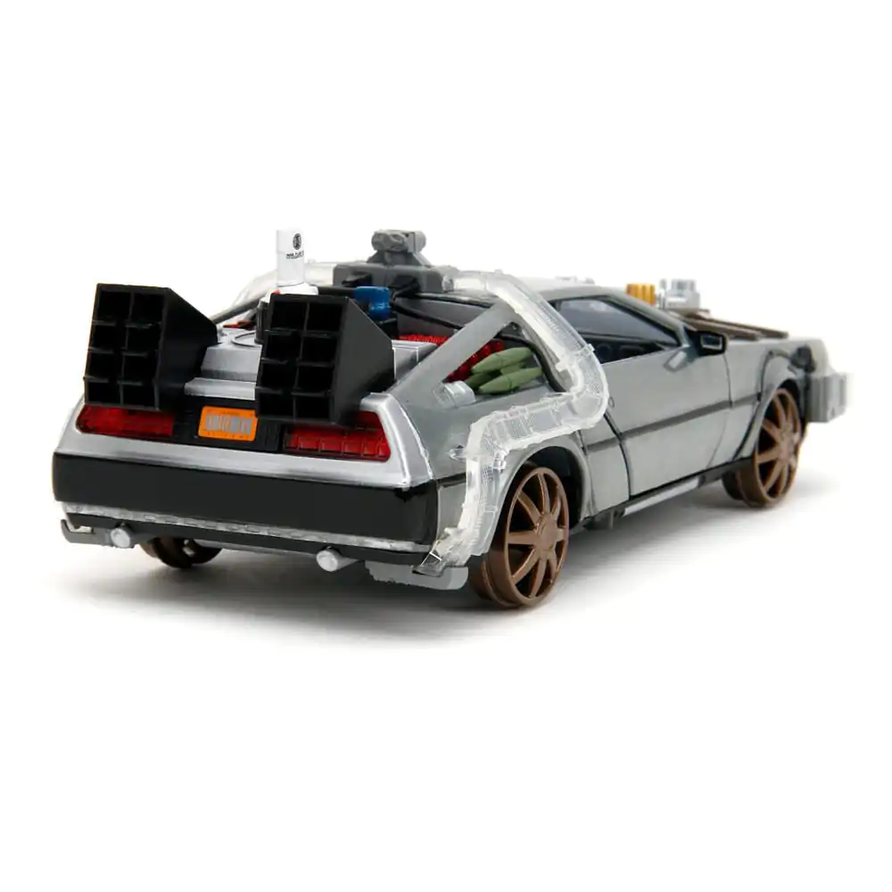 Back to the Future III Hollywood Rides Diecast Model 1/24 DeLorean Time Machine Railroad Wheels termékfotó