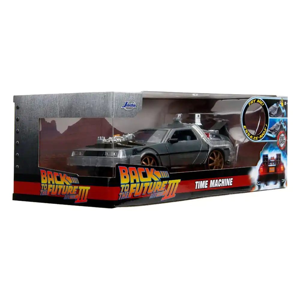 Back to the Future III Hollywood Rides Diecast Model 1/24 DeLorean Time Machine Railroad Wheels termékfotó