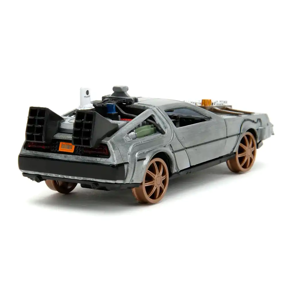 Back to the Future III Hollywood Rides Diecast Model 1/32 DeLorean Time Machine Railroad Wheels termékfotó