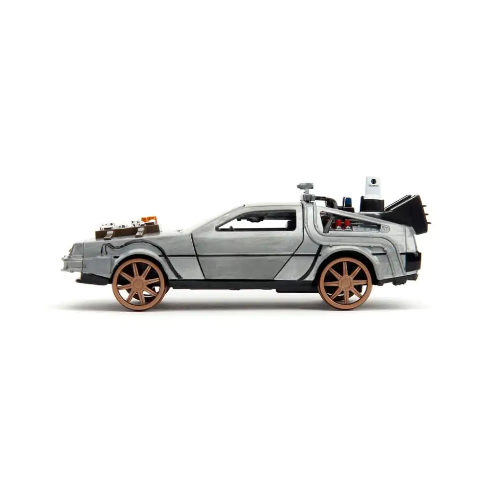 Back to the Future III Hollywood Rides Diecast Model 1/32 DeLorean Time Machine Railroad Wheels termékfotó