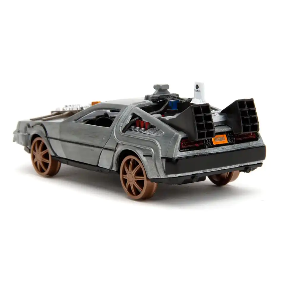 Back to the Future III Hollywood Rides Diecast Model 1/32 DeLorean Time Machine Railroad Wheels termékfotó