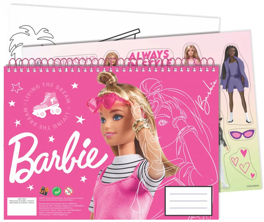 Barbie A/4 spirál vázlatfüzet 40 lapos matricával termékfotó