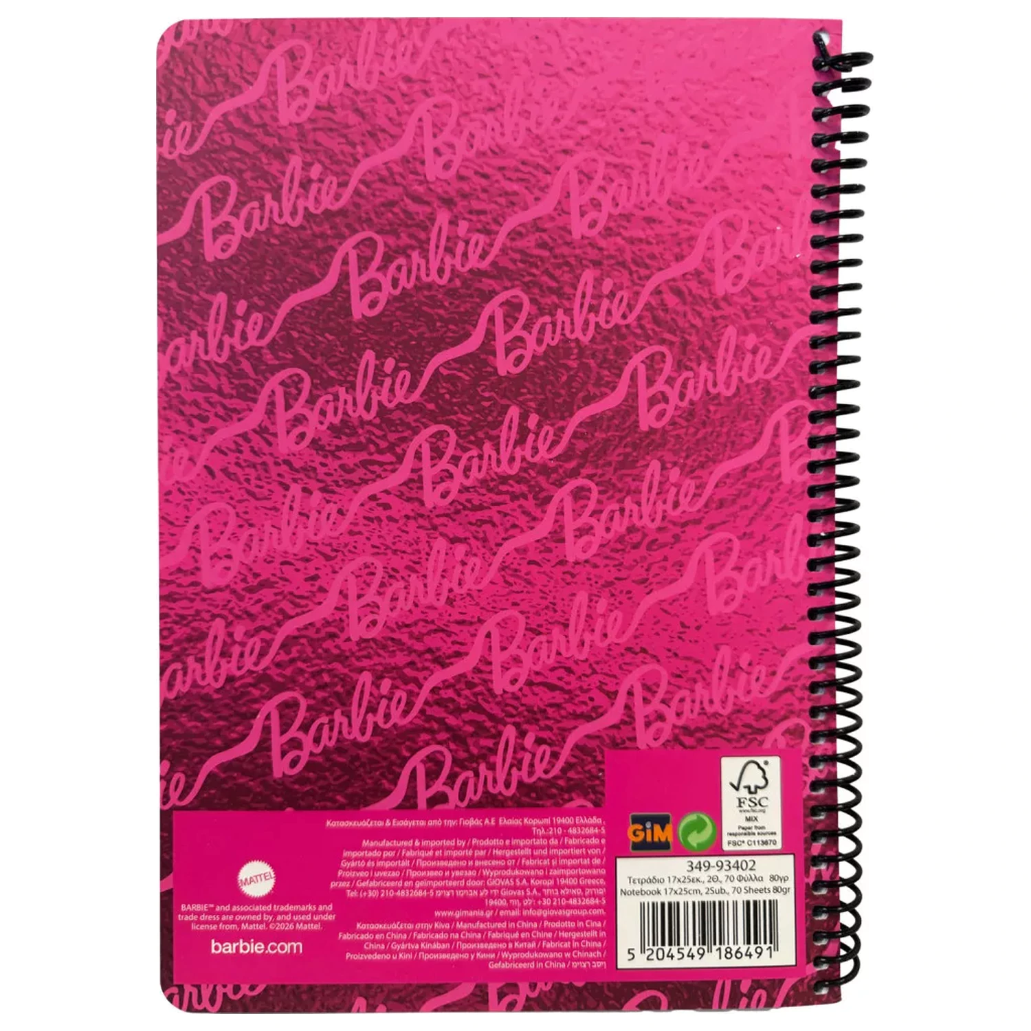 Barbie Pink B/5 vonalas spirál füzet 70 lapos termékfotó