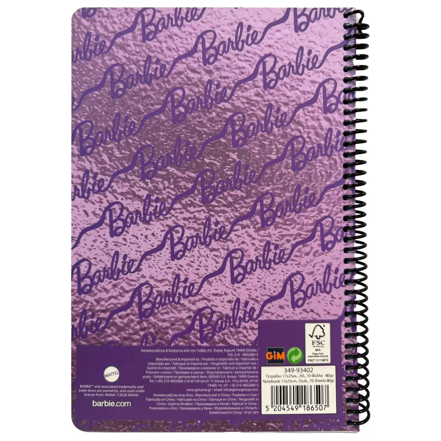 Barbie Purple B/5 vonalas spirál füzet 70 lapos termékfotó