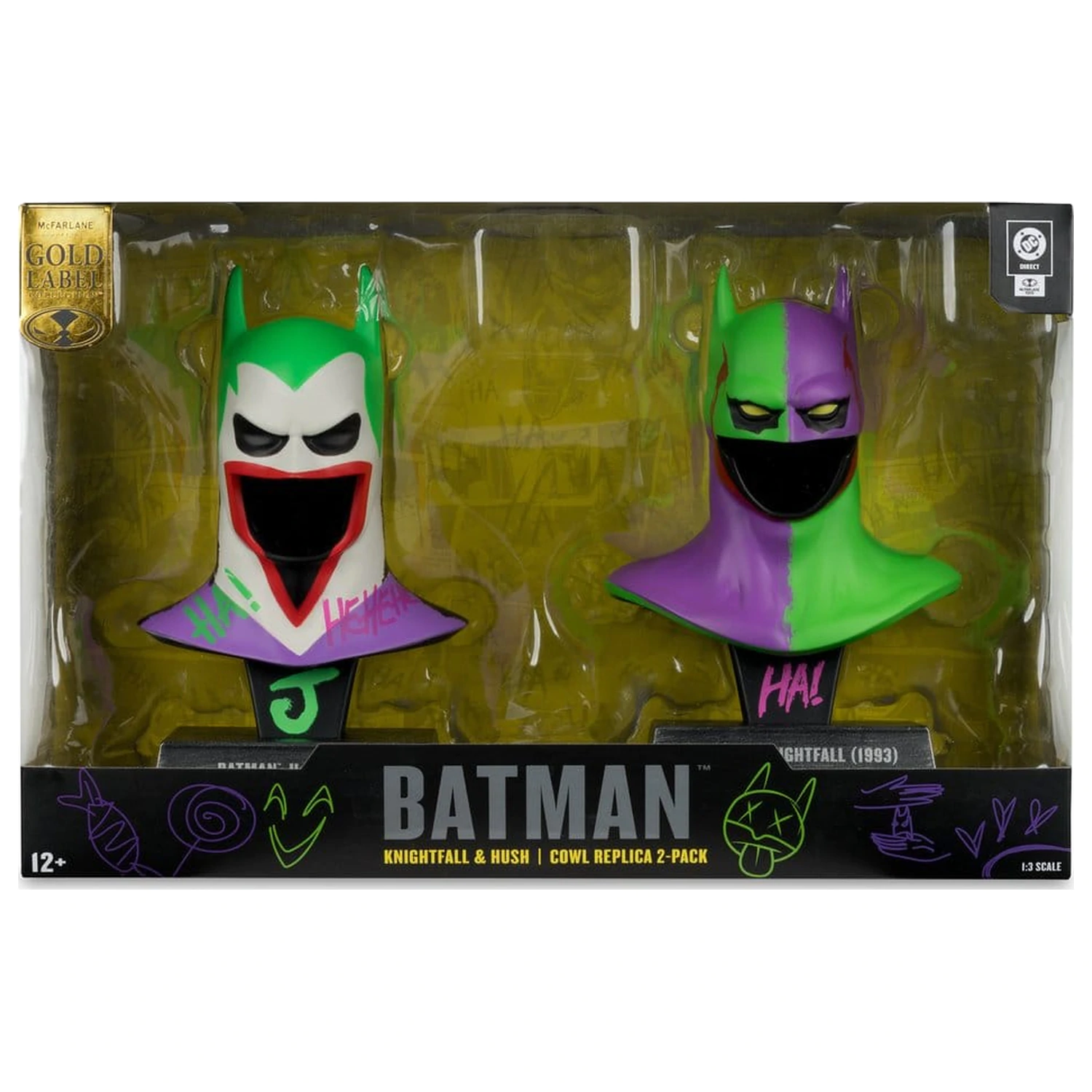 Batman DC Direct 2 db-os mini replika csomag 1/3 Batman Cowls Hush & Knightfall (Jokerized) (Gold Label) 18 cm termékfotó