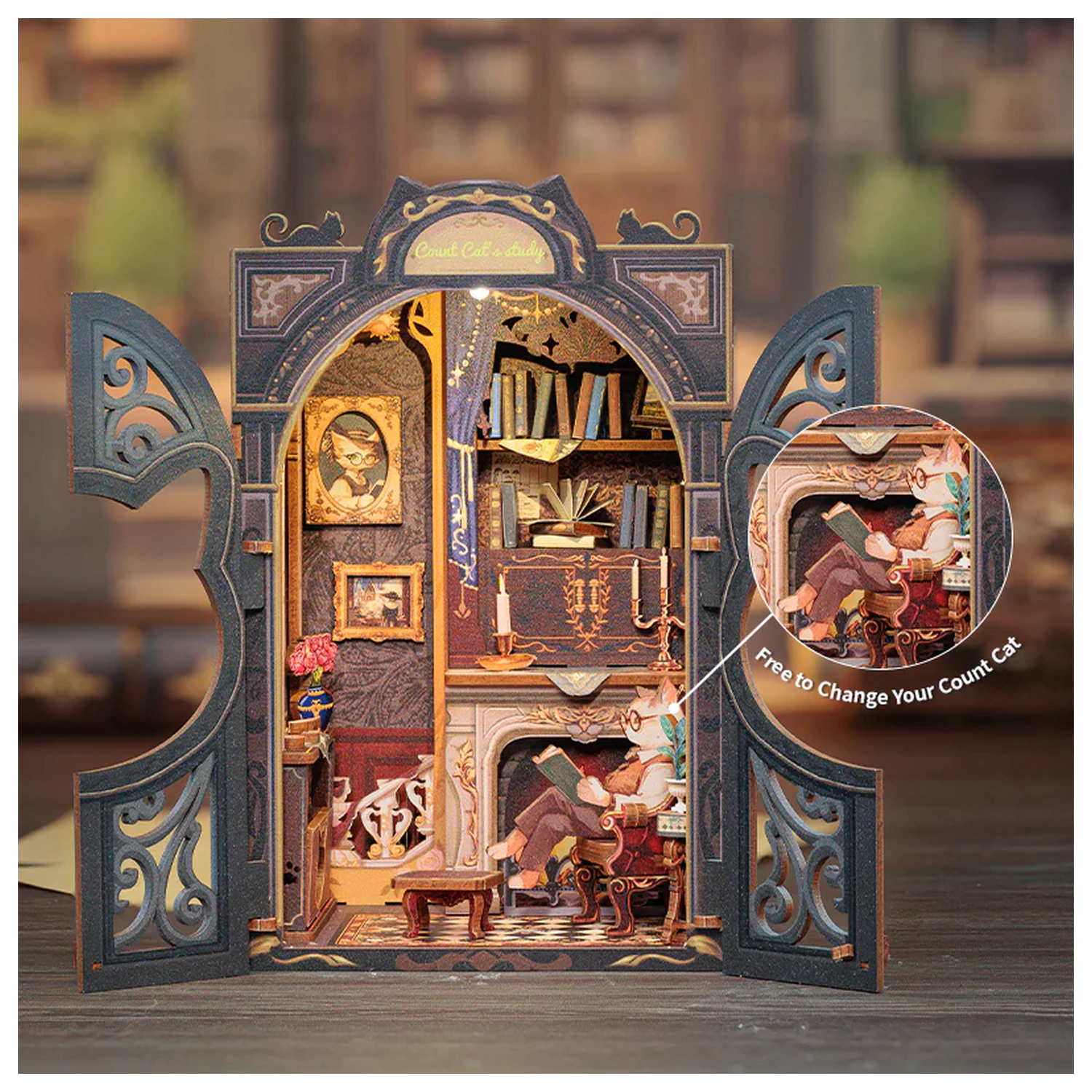 BOOK NOOK KIT DIY Count Cat's Study LED Light építőkészlet 108 db termékfotó