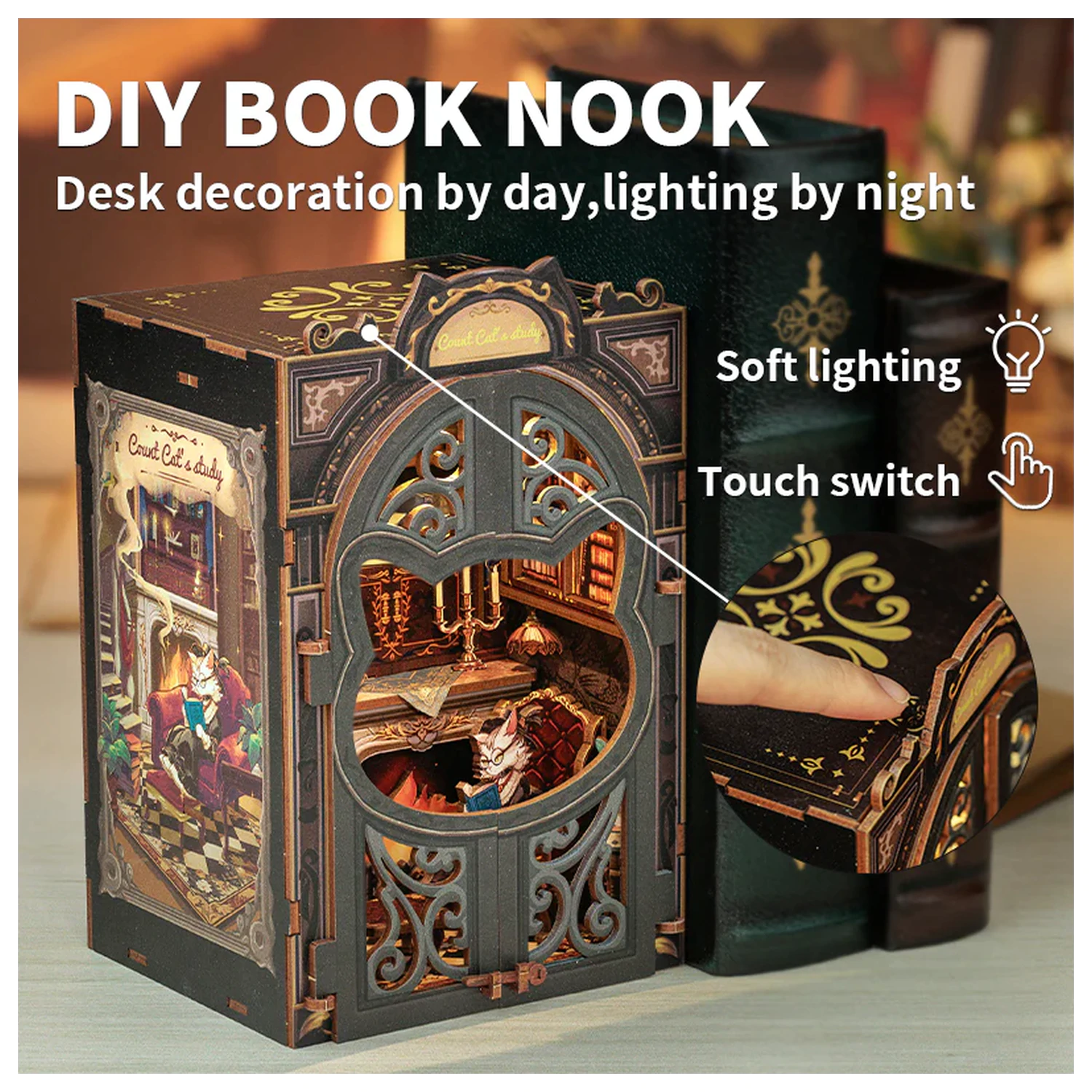 BOOK NOOK KIT DIY Count Cat's Study LED Light építőkészlet 108 db termékfotó