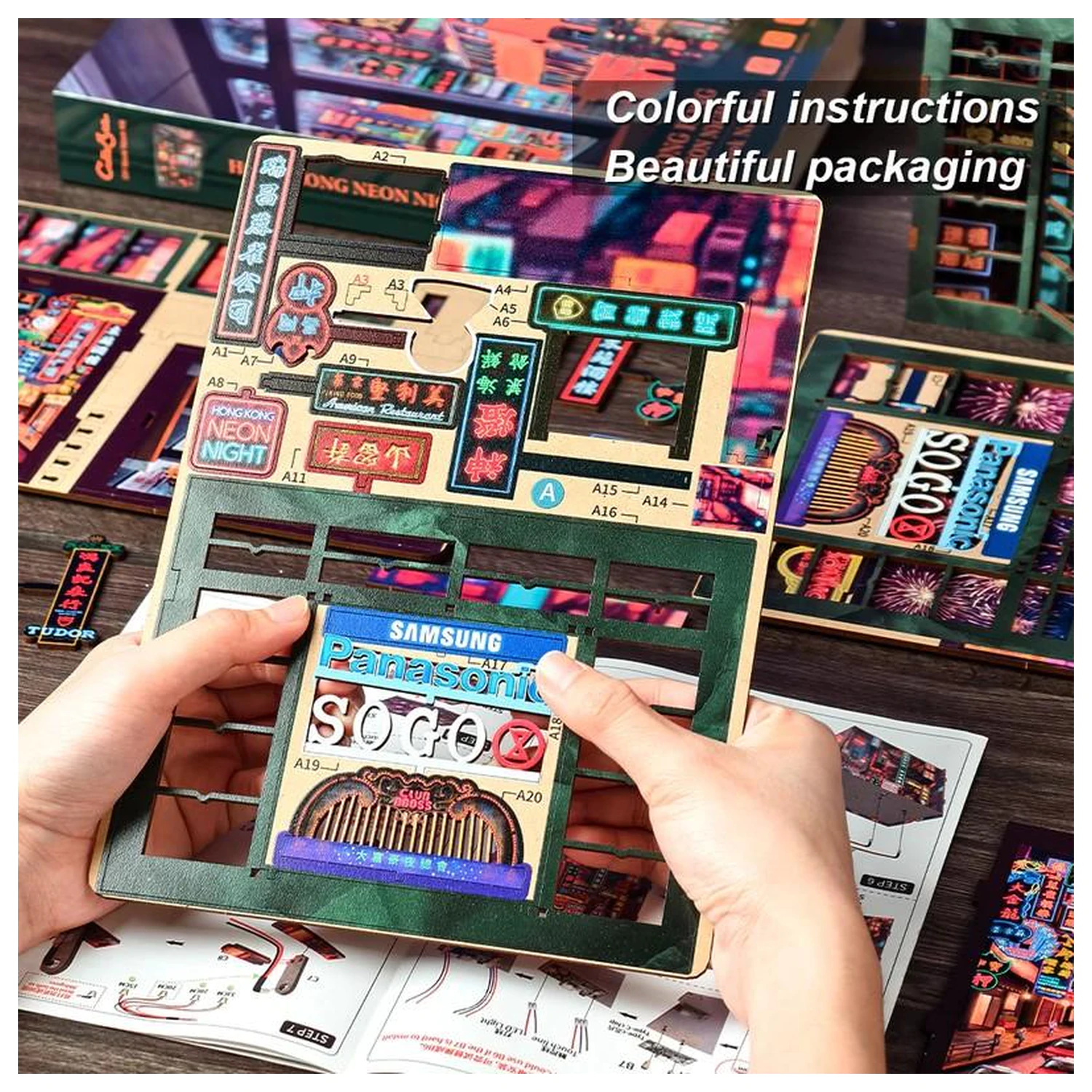BOOK NOOK KIT DIY Hong Kong Neon Light összeépíthető könyvtámasz (49 darabos)  termékfotó