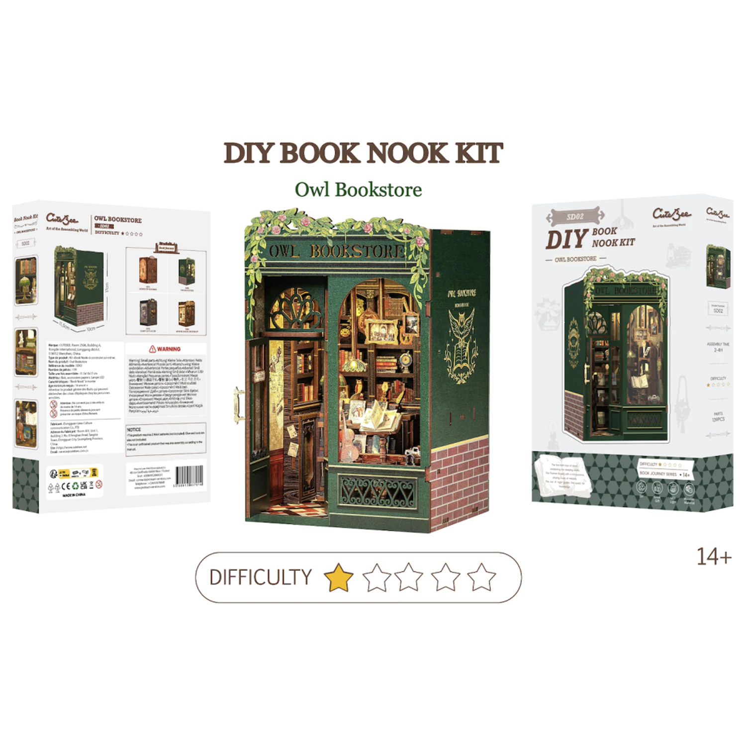 BOOK NOOK KIT DIY Owl Bookstore LED Light építőkészlet 139 db termékfotó