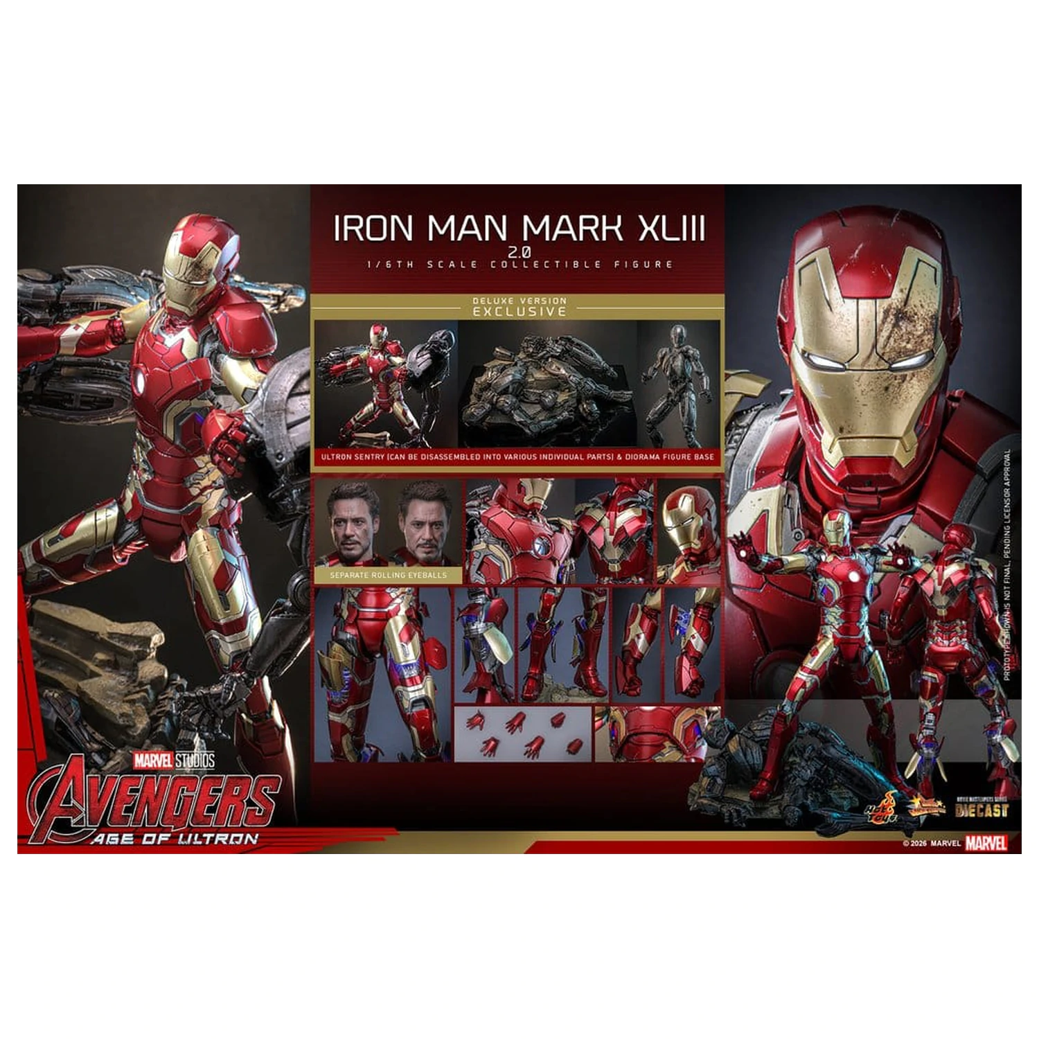 Bosszúállók: Age of Ultron Movie Masterpiece Diecast 1/6 Iron Man Mark XLIII (2.0) (Deluxe Version) akciófigura 32 cm termékfotó