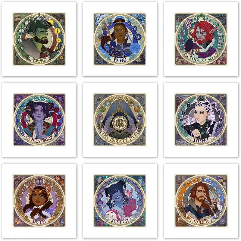 Critical Role Art Print Mighty Nein Portrait Series 35 x 35 cm - keretezetlen vászonkép csomag (9 darabos) termékfotó