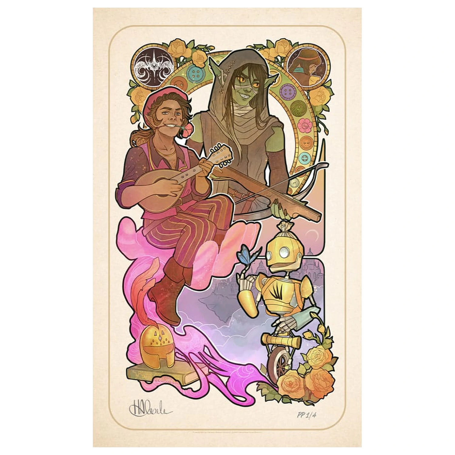 Critical Role Art Print Sam Riegel: 10th Anniversary Art Nouveau Illustrations 46 x 28 cm - keretezetlen vászonkép termékfotó