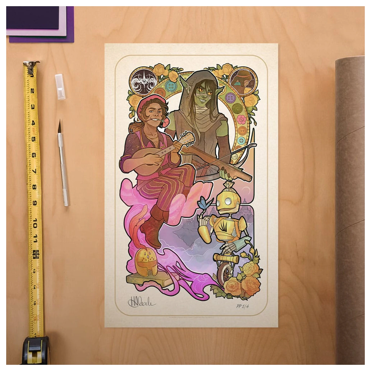 Critical Role Art Print Sam Riegel: 10th Anniversary Art Nouveau Illustrations 46 x 28 cm - keretezetlen vászonkép termékfotó