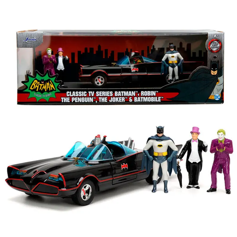 DC Comics Batman Batmobil jármű 1966 + 4 db-os figura csomag 1:24 termékfotó