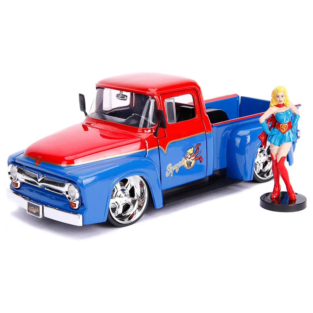 DC Comics Supergirl Ford F-100 Pickup 1956 metál kocsi &amp; figura csomag termékfotó