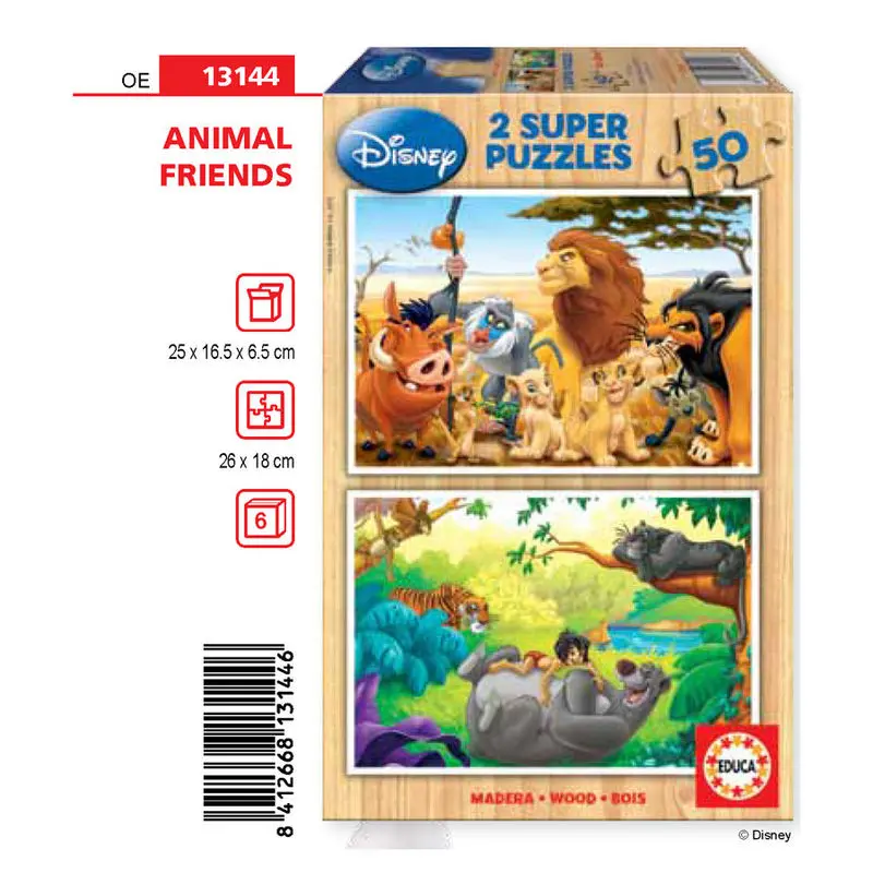 Disney Animal Friends The Lion King + The Jungle Book fa puzzle 2x50db-os termékfotó