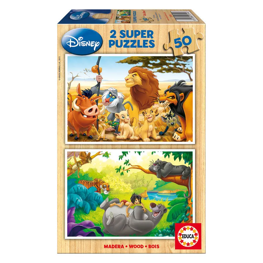 Disney Animal Friends The Lion King + The Jungle Book fa puzzle 2x50db-os termékfotó