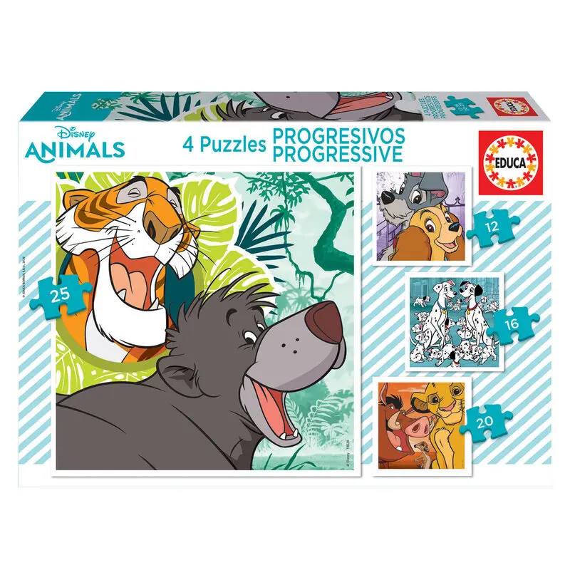 Disney Animals Lady and Trump + 101 Dalmatians + Lion King + Jungle Book Progressive puzzle 12-16-20-25db-os termékfotó