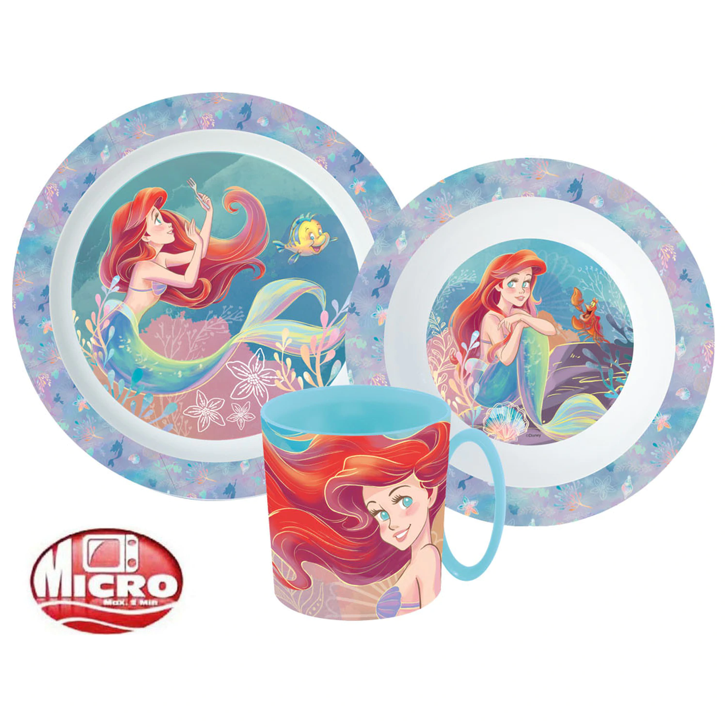 Disney Hercegnők Ariel étkészlet, micro műanyag szett bögrével  termékfotó