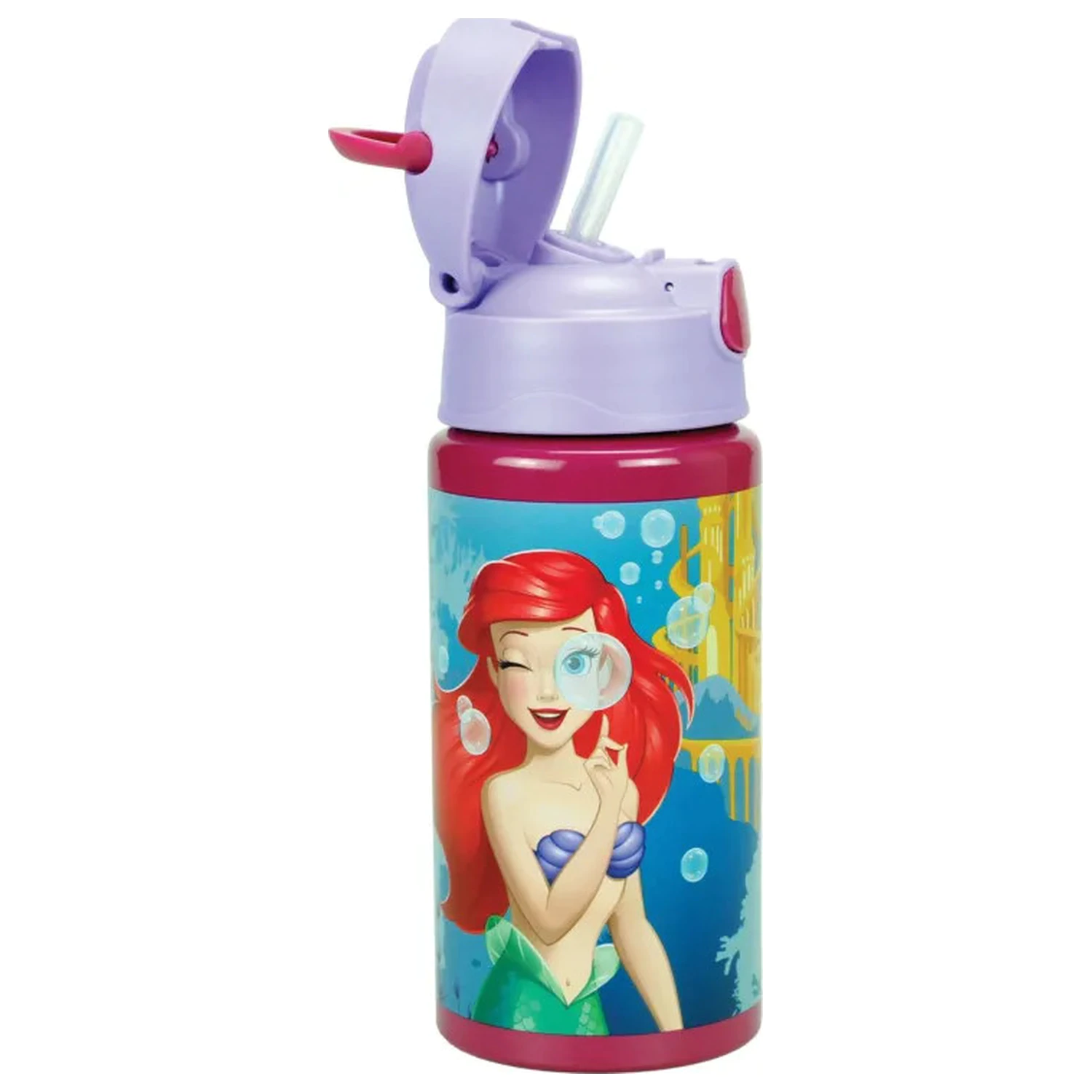 Disney Hercegnők Ariel Fairytale alumínium szívószálas kulacs akasztóval 500 ml termékfotó
