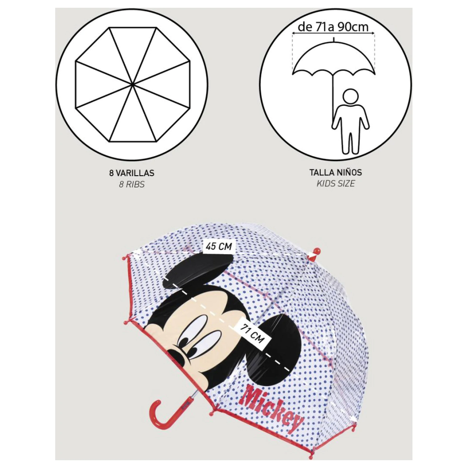 Disney Mickey Blue Dots gyerek átlátszó esernyő termékfotó