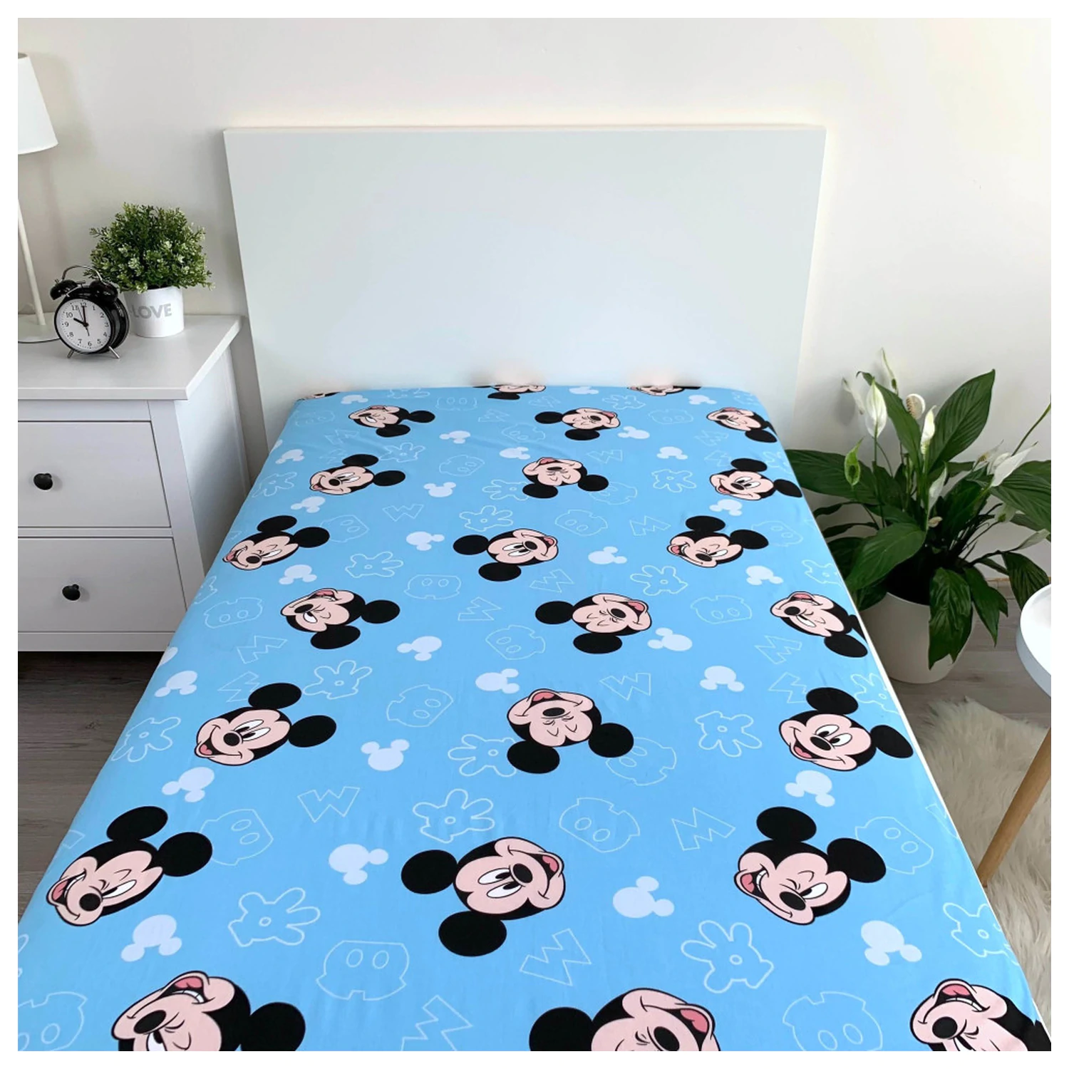 Disney Mickey Funny Head gumis lepedő 90x200 cm termékfotó