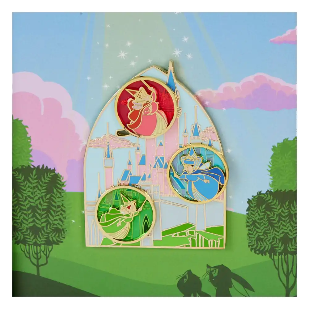 Disney Sliding Sleeping Beauty Aurora Castle &amp; Fairies zománcozott kitűző Limitált kiadás 8 cm termékfotó