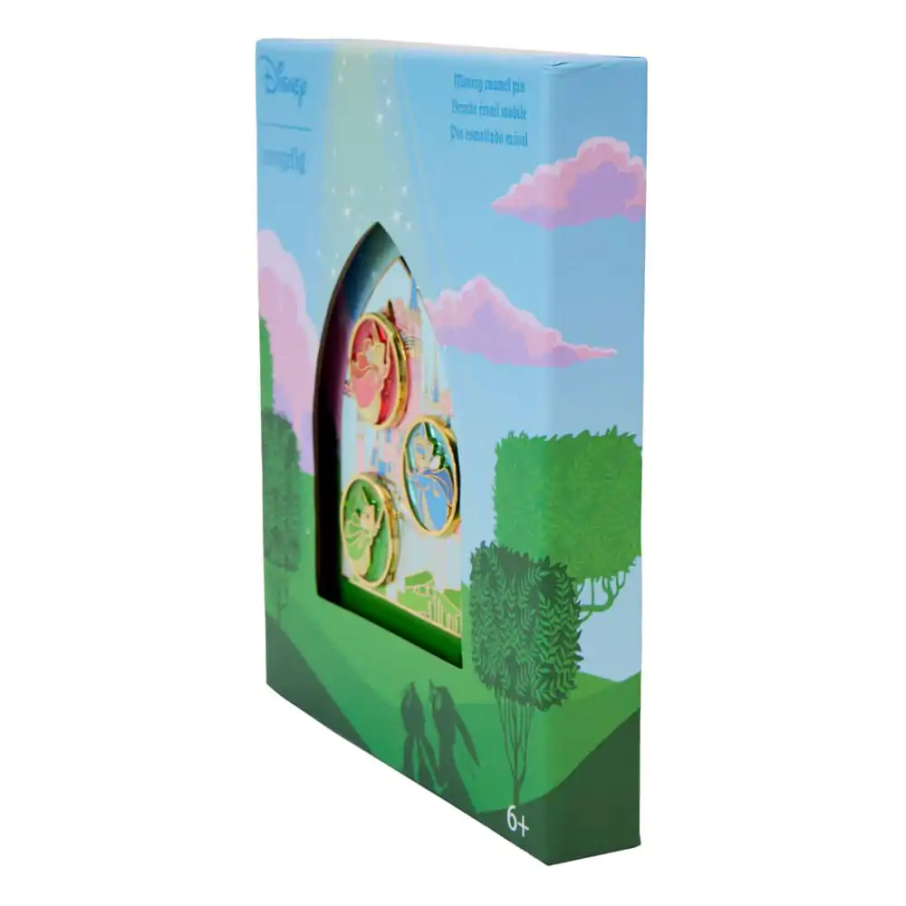 Disney Sliding Sleeping Beauty Aurora Castle &amp; Fairies zománcozott kitűző Limitált kiadás 8 cm termékfotó