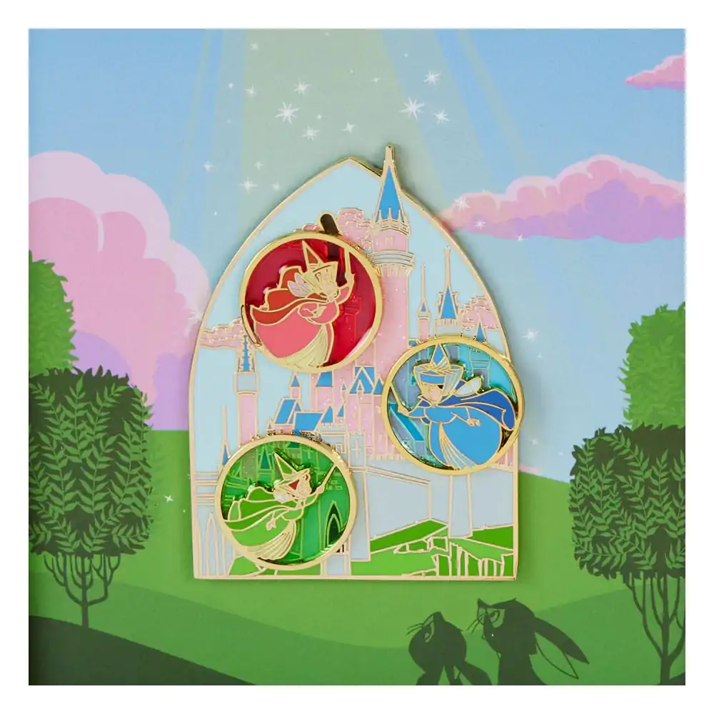 Disney Sliding Sleeping Beauty Aurora Castle &amp; Fairies zománcozott kitűző Limitált kiadás 8 cm termékfotó