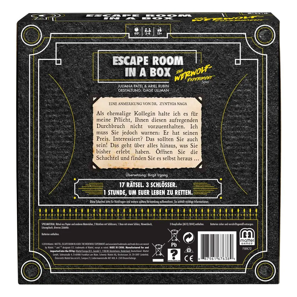 Escape Room in a Box Boardgame Das Werwolf-Experiment Német nyelvű termékfotó