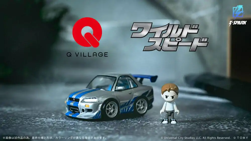 Fast &amp; Furious Q-Village jármű és mini-figura Nissan Skyline GT-R (R34) 9 cm termékfotó