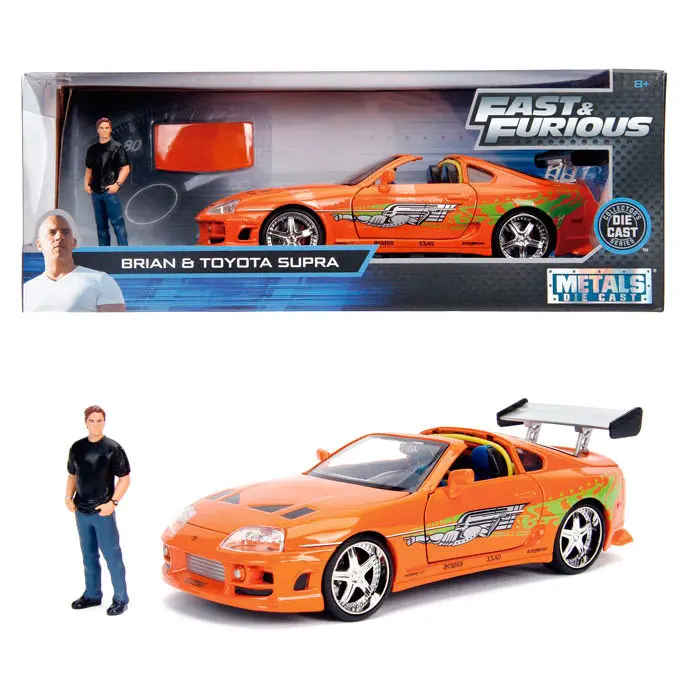 Fast and Furious Brian figura és Toyota Supra fém autó termékfotó