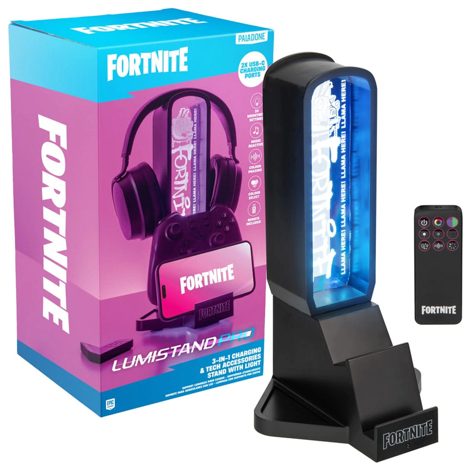 Fortnite fülhallgató- és telefontartó állvány fény effekttel 30 cm termékfotó