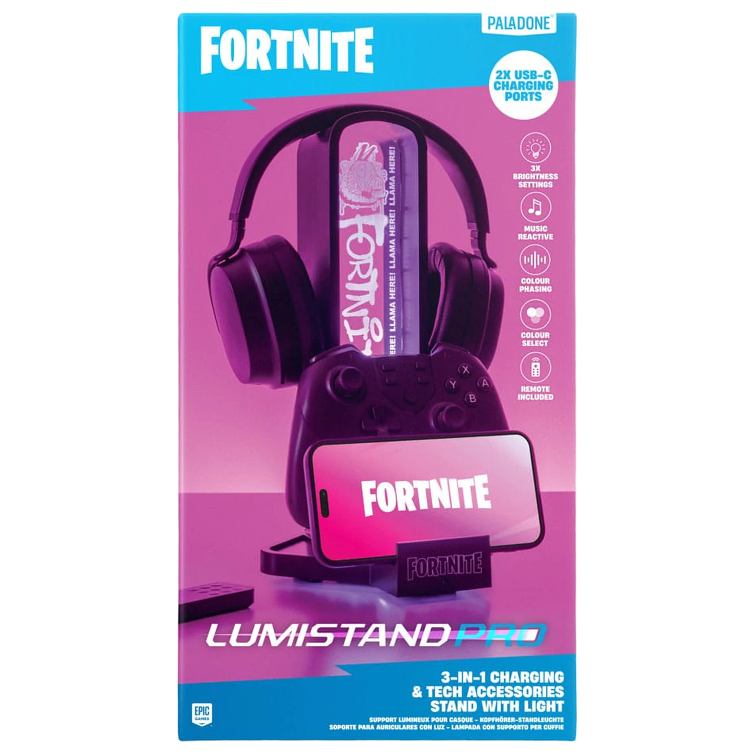 Fortnite fülhallgató- és telefontartó állvány fény effekttel 30 cm termékfotó