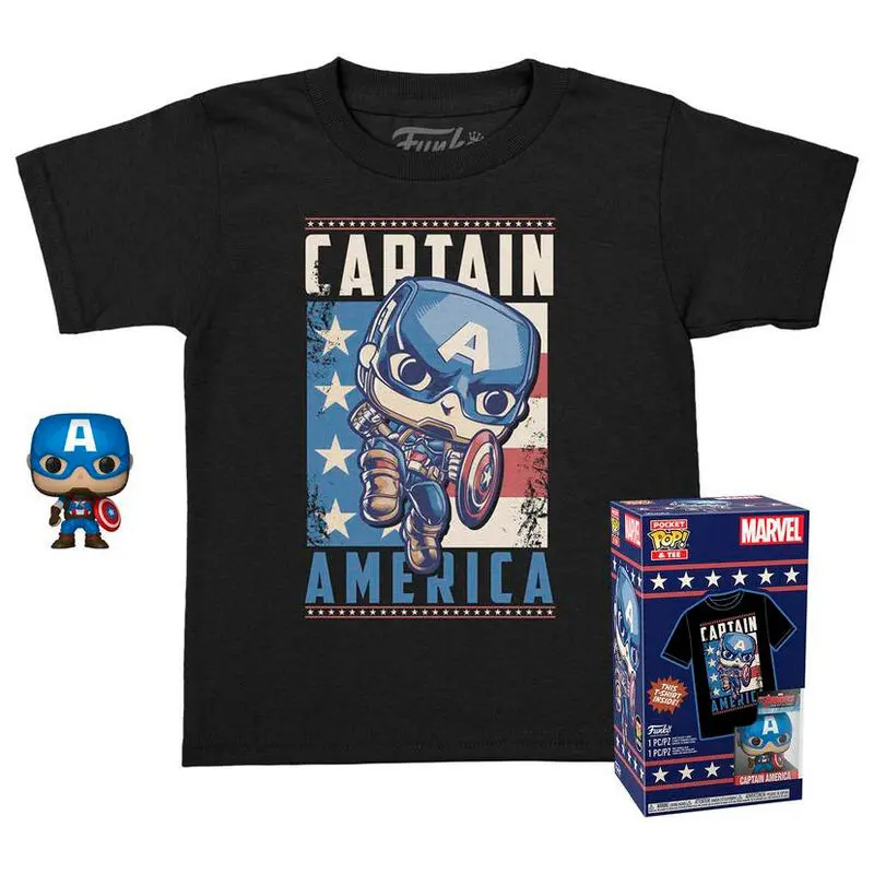 Funko POP &amp; Tee Captain America gyerek póló és POP figura csomag termékfotó