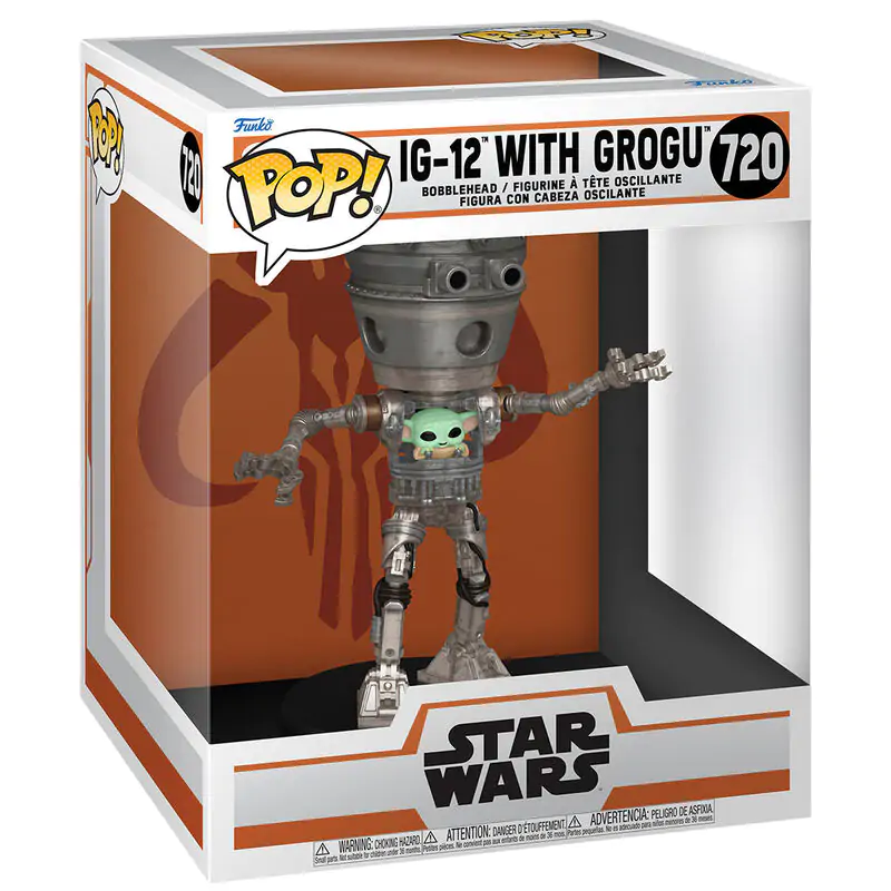 Star Wars: The Mandalorian Funko POP! Deluxe Vinyl Bobblehead figura IG-12 with Grogu 17 cm termékfotó