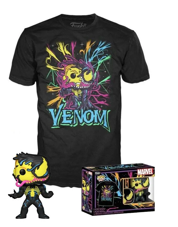 Funko POP! figura és póló csomag Marvel: Venom  Eddie Brock Blacklight termékfotó