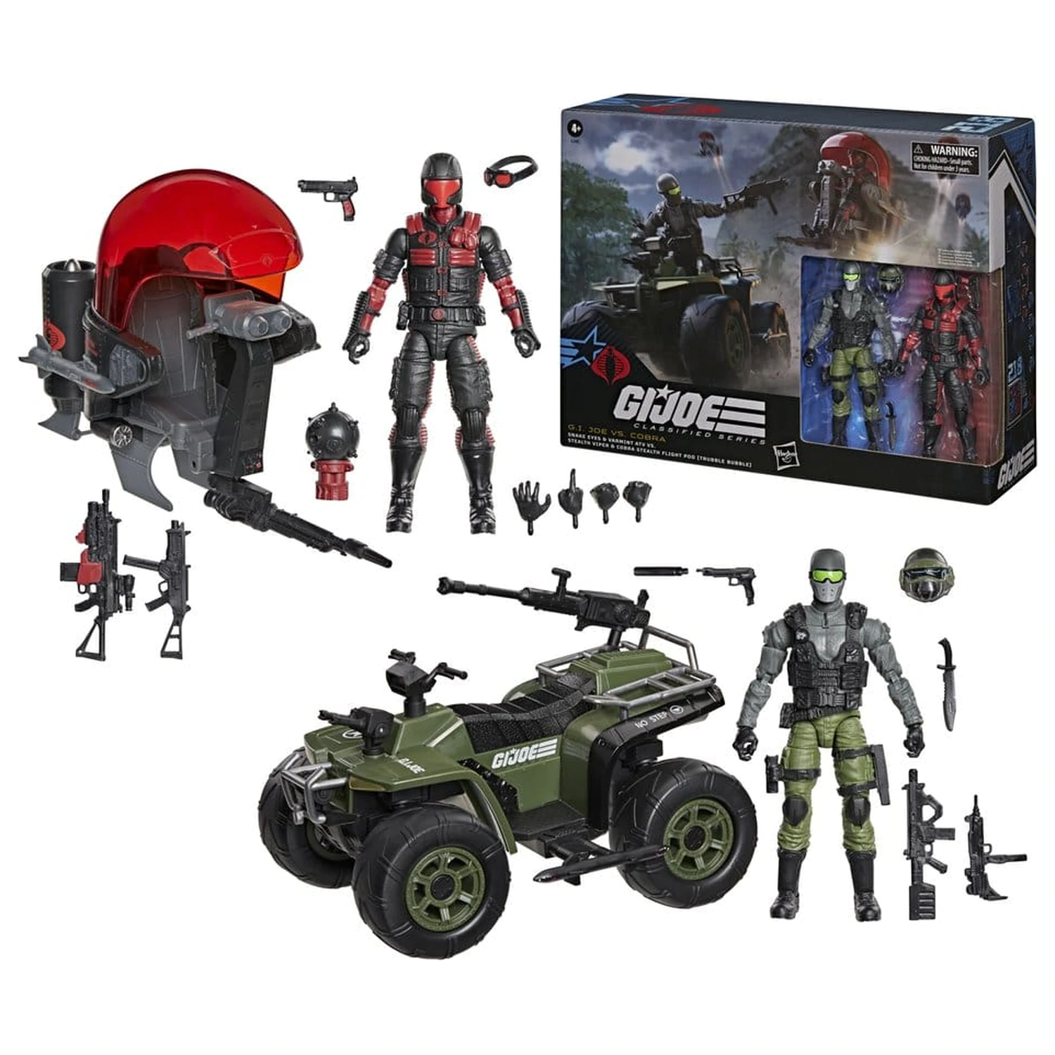 G.I. Joe Classified Series Snake Eyes & Varmint ATV vs. Stealth Viper & Cobra Stealth Flight Pod (Trubble Bubble) akciófigura és jármű csomag 15 cm termékfotó