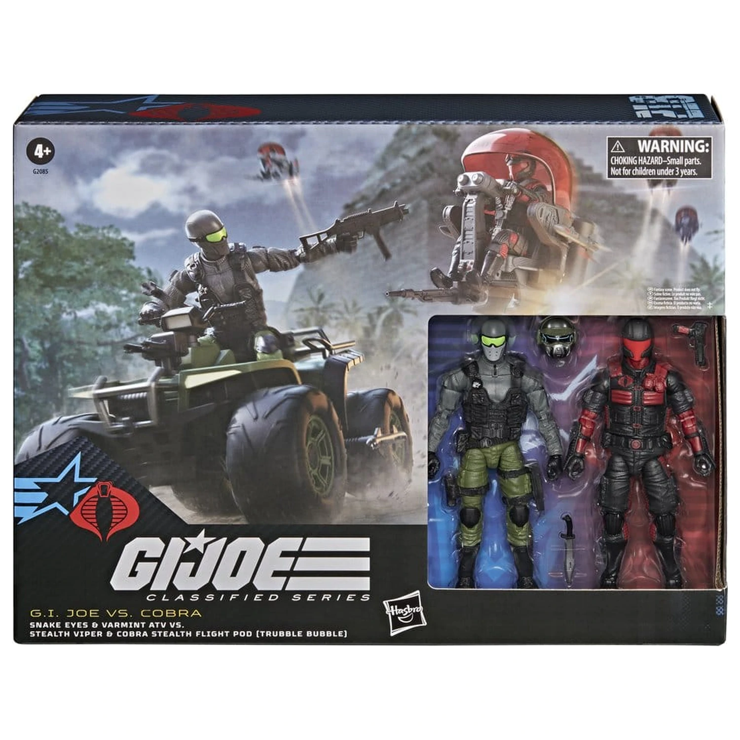 G.I. Joe Classified Series Snake Eyes & Varmint ATV vs. Stealth Viper & Cobra Stealth Flight Pod (Trubble Bubble) akciófigura és jármű csomag 15 cm termékfotó