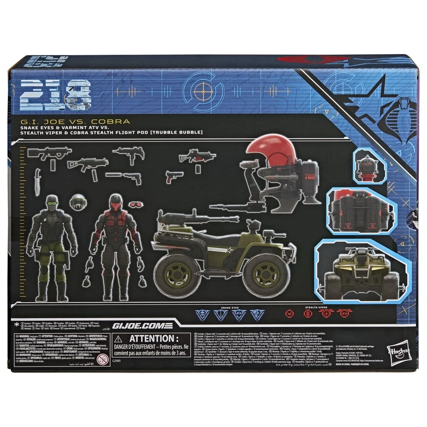 G.I. Joe Classified Series Snake Eyes & Varmint ATV vs. Stealth Viper & Cobra Stealth Flight Pod (Trubble Bubble) akciófigura és jármű csomag 15 cm termékfotó