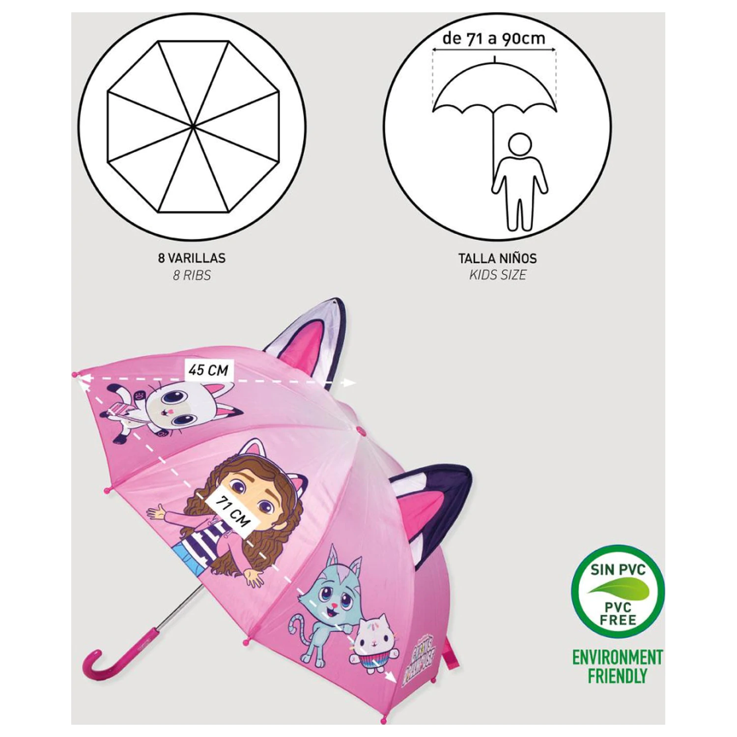 Gabi babaháza Pink gyerek esernyő füllel Ø71 cm termékfotó